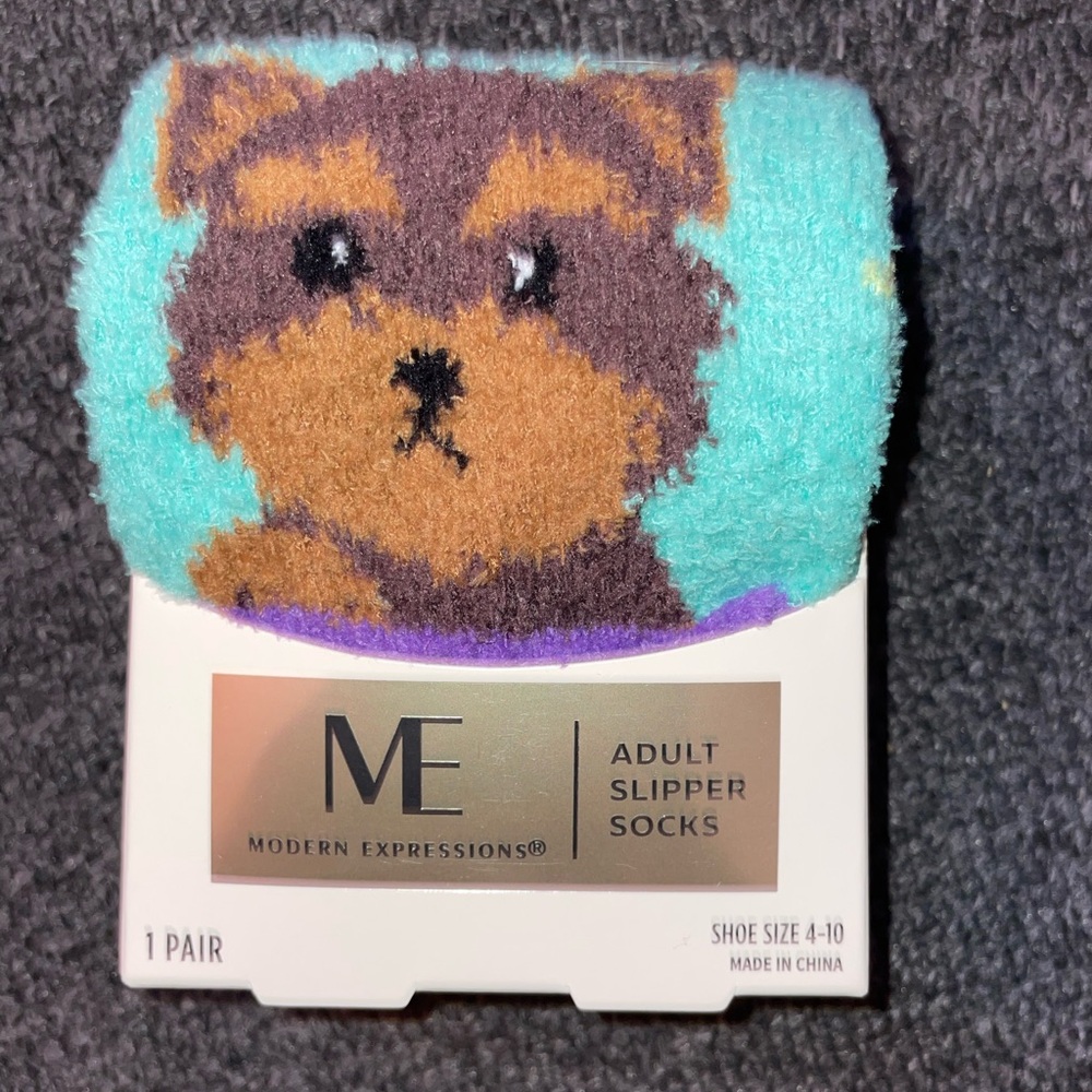 Modern Expressions Dog Design Slipper Socks - Turquoise and Brown